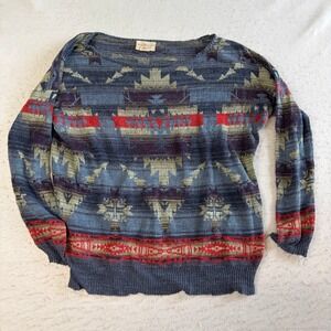 Denim & Supply Ralph Lauren Sweater Womens Medium Blue Southwestern‎ Aztec Knit